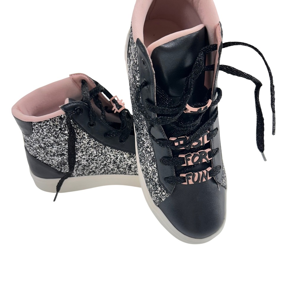 Tweenie Kids Black Silver Glitter High Top Sneakers Just For Fun S 5 USA 35 BR